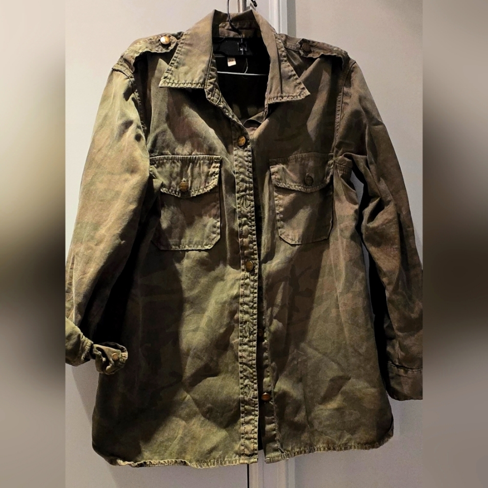 Current Elliott Army Green Camo Button Up Perfect Shirt Military Jacket Sz Small